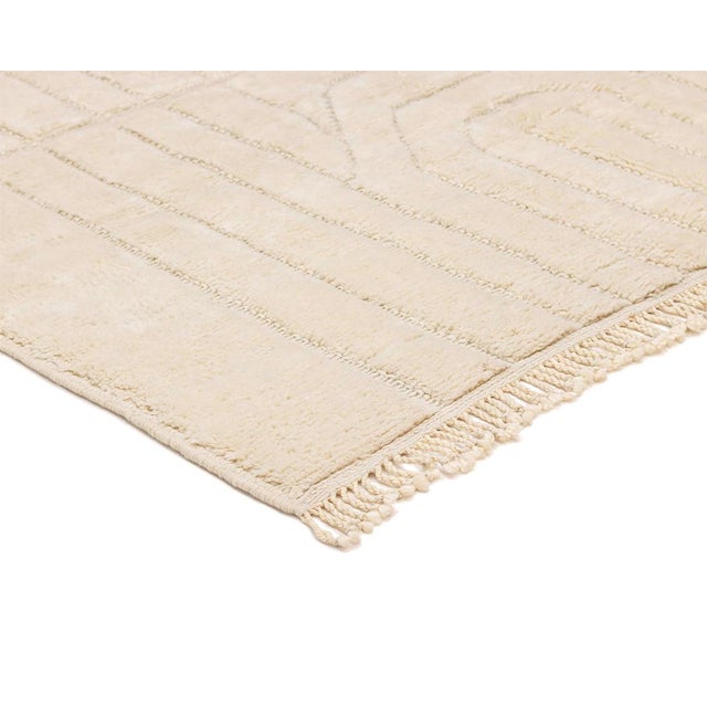 Textile Minimalist Textured Geometric Hand-Knotted Moroccan Wool Rug | 10'0" X 6'9" | One of a Kind For Sale - Image 7 of 9