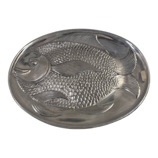 Vintage Cast Aluminum Large 17” Oval Fish Serving Platter Mexico For Sale