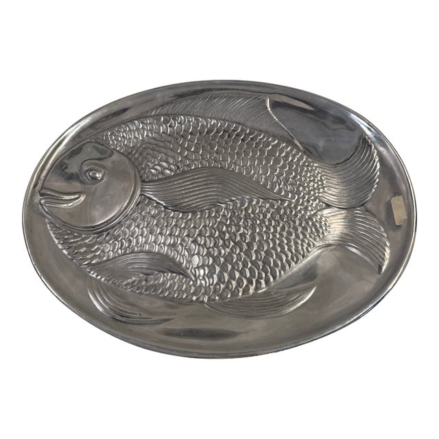 Vintage Cast Aluminum Large 17” Oval Fish Serving Platter Mexico For Sale