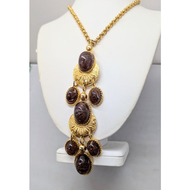 Vintage Signed Les Bernard Cabochon Faux-Brown Agates Pendant Necklace For Sale In Philadelphia - Image 6 of 11