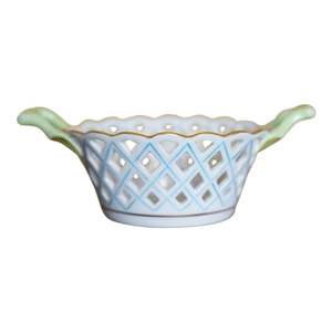 Vintage Herend Hungary Chinese Flower Openwork Porcelain Basket With Handles