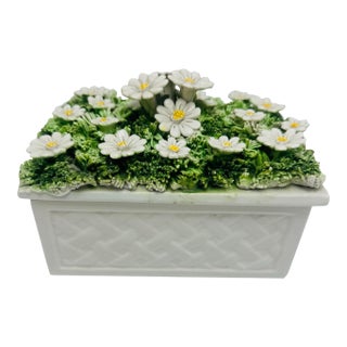 Vintage Italian Ceramic Box With Flowers For Sale