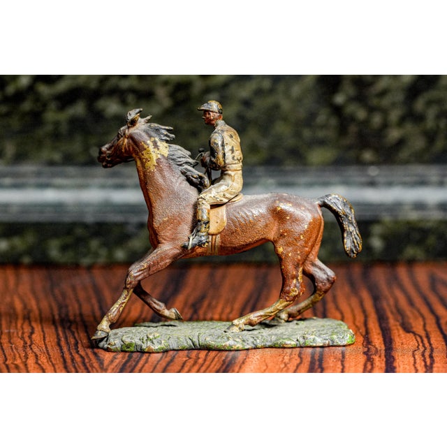 Exquisite Miniature Antique Austrian Cold Painted Bronze Polo Player on Horse Sports Statue Sculpture For Sale - Image 11 of 18