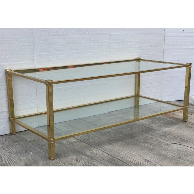 Mid 20th Century Mid-Century Modern Set of Brass Side Table and End Console Table with Glass For Sale - Image 5 of 18