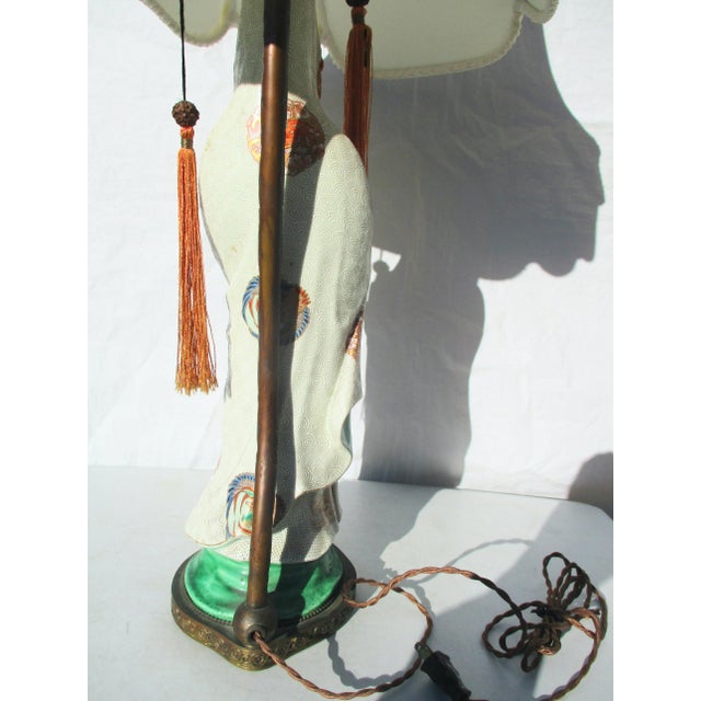 Antique Japanese Kutani Porcelain Lamp and Shade For Sale - Image 10 of 11