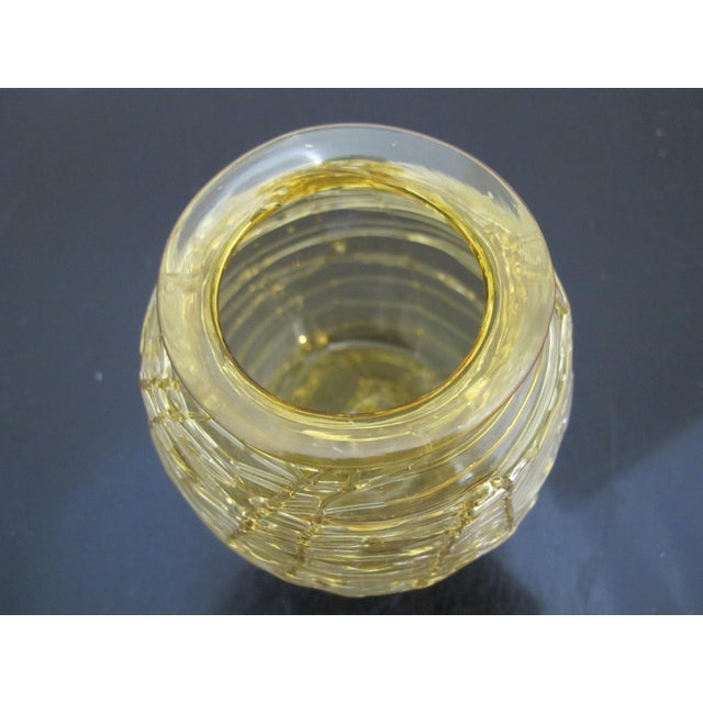 Vintage Art Nouveau Style Threaded Amber Tone Glass Globe Vase For Sale - Image 4 of 5