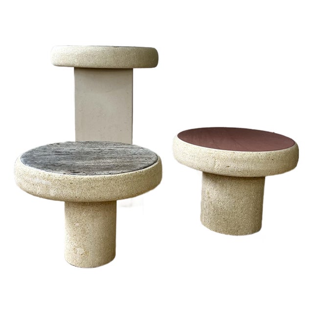 1980s Postmodern Mactan Stone and Marble Tables, Set of 3 For Sale