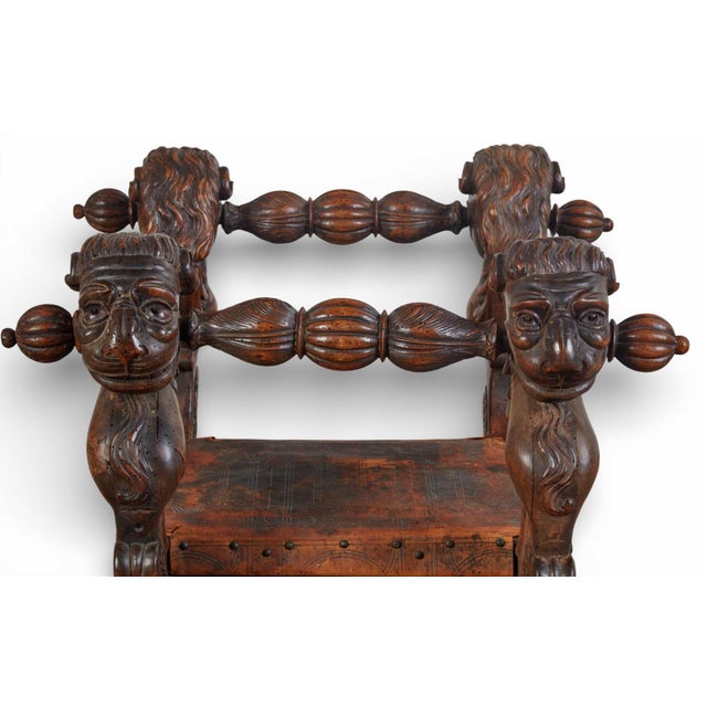 Monumental 19th-Century Renaissance Revival Carved Walnut Folding Stool For Sale In Los Angeles - Image 6 of 13