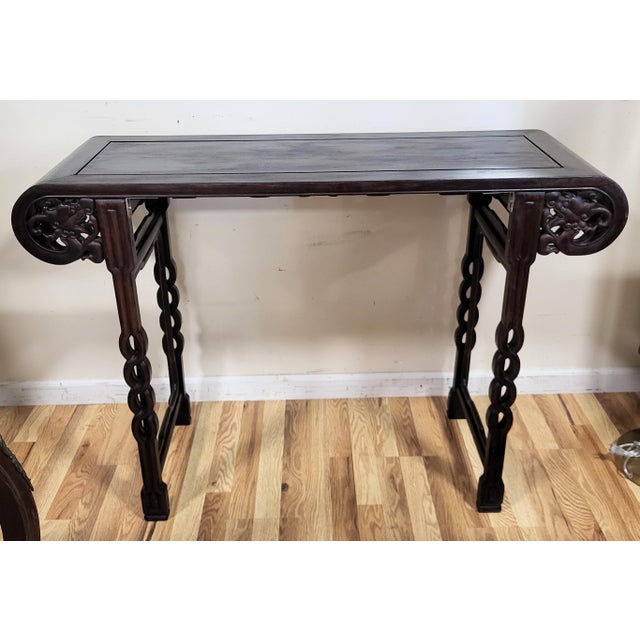 Antique Asian Dragon Carved Teakwood Chinese Altar Console Table For Sale In New York - Image 6 of 16