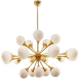Sputnik Chandelier in Brass with Spherical Glass Shades For Sale