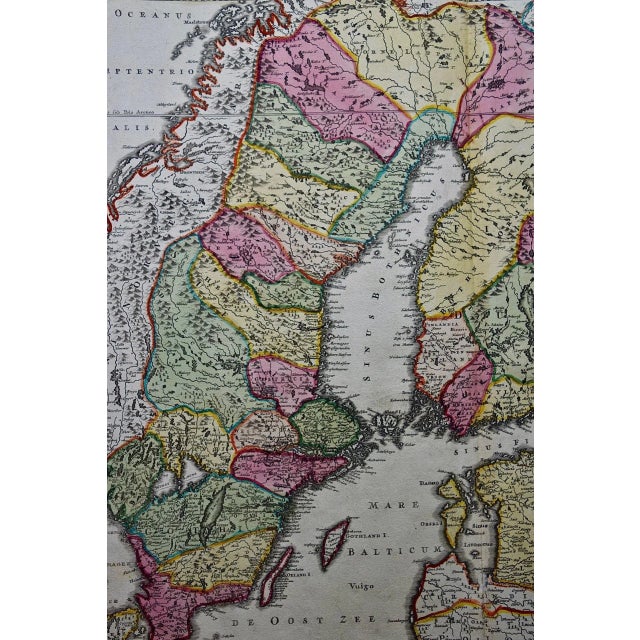 Sculpture Materials Sweden and Adjacent Portions of Scandinavia: A Hand-Colored 18th C. Homann Map, 1710 For Sale - Image 7 of 7