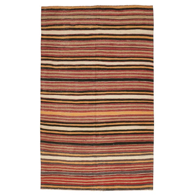 Textile Mid 20th Century Striped Vintage Turkish Kilim Rug For Sale - Image 7 of 7