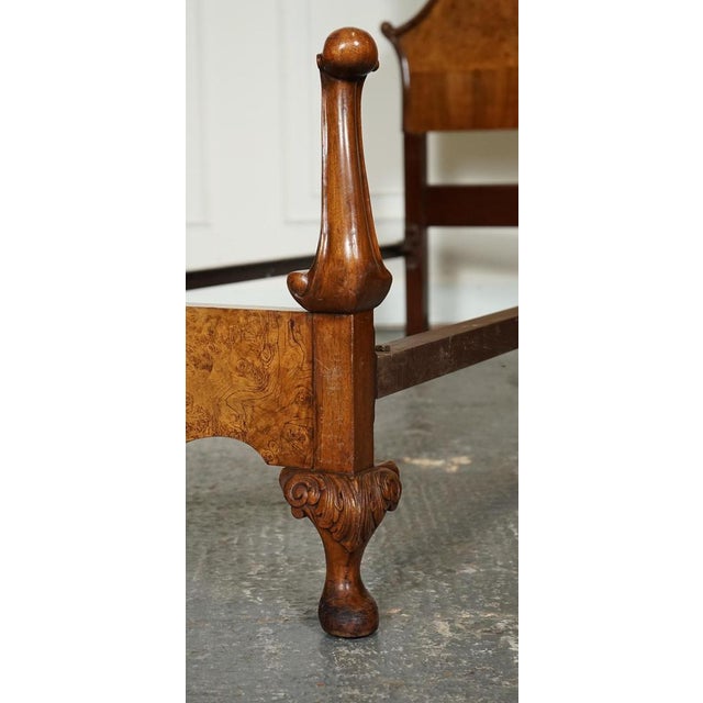 Art Deco English Burr Walnut Vono Bedstead Frame with Queen Anne Legs, 1930s For Sale - Image 10 of 18