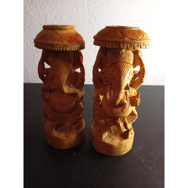 Handcarved Sandalwood Lord Ganesh Figurines - Set of 2 For Sale - Image 4 of 7