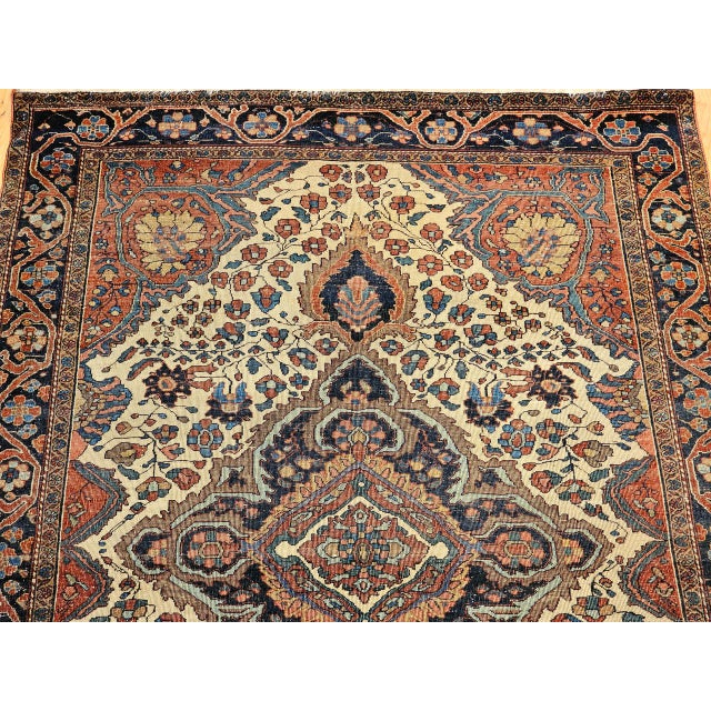 19th Century Farahan Sarouk Area Rug, Hand-Knotted Wool, Floral Medallion Pattern, Ivory & Blue, 4x7 For Sale - Image 9 of 14