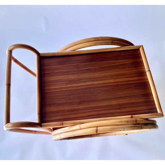 1960s Mid Century Bamboo Tea Trolley or Bar Cart, Table, Brass, Walnut For Sale In Miami - Image 6 of 12
