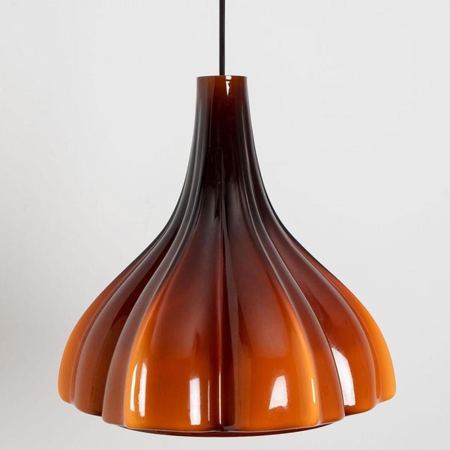 Flower-Shaped Opaque Brown Glass Pendant Lamp from Peill & Putzler, Europe, 1970 For Sale - Image 6 of 18