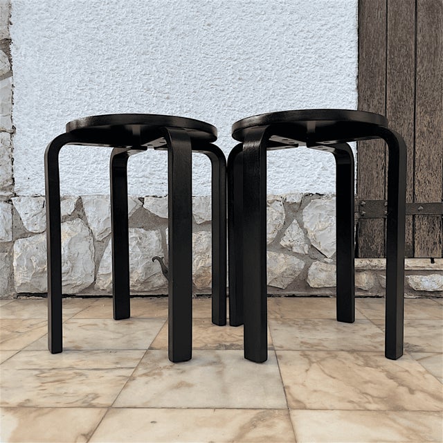 Ikea Glossy Black Painted Birch Plywood 4-Legged Frosta Stools from Ikea, 2015, Set of 2 For Sale - Image 4 of 11