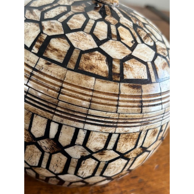 Bone Maitland-Smith Tessellated Bone Spherical Lidded Trinket Box For Sale - Image 7 of 8