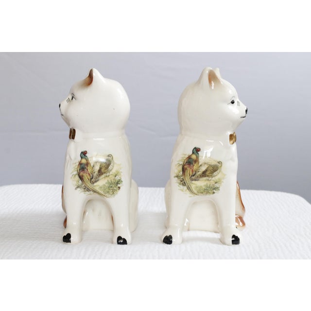 Pair of Staffordshire English Porcelain Cats With Painted Pheasants For Sale - Image 12 of 15