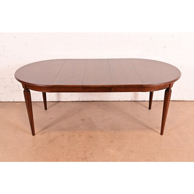 Henredon Style French Regency Louis XVI Walnut Extension Dining Table, Newly Refinished For Sale - Image 14 of 14