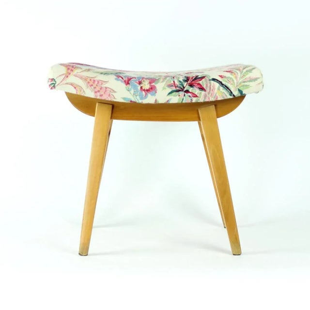 Beige Mid-Century Stool in Oak & Linen from Ton, Former Czechoslovakia, 1960s For Sale - Image 8 of 9