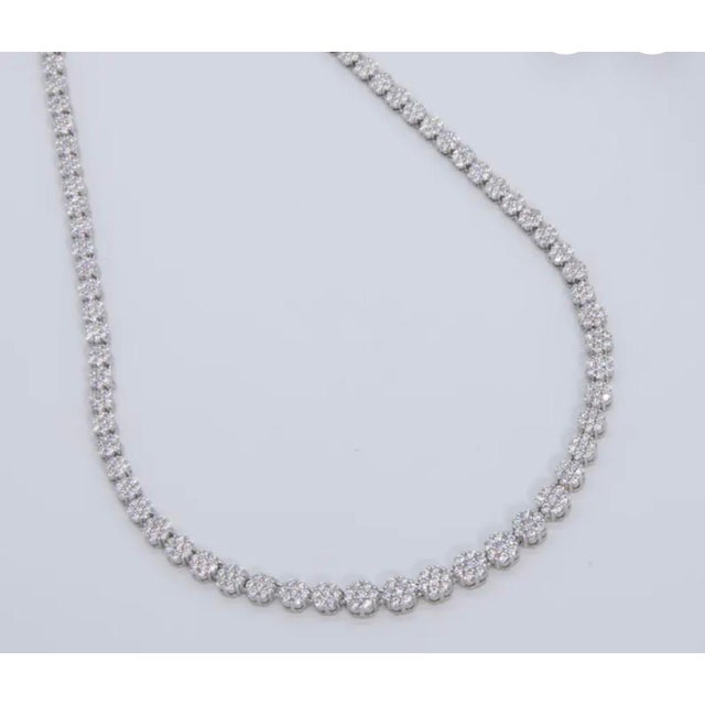 2020s Floret Pave Set 30 Ct Diamond , Vs1, E Color, Cluster Necklace in Platinum, 15" For Sale - Image 5 of 8