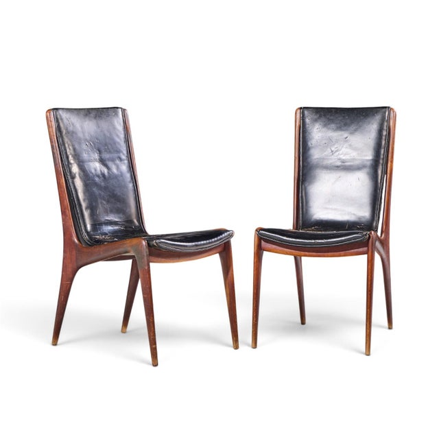 Vladimir Kagan for Dreyfuss VK 101 Mid Century Walnut Sling Chairs - Pair Each chair measures: 19 wide x 25 deep x 36.75...