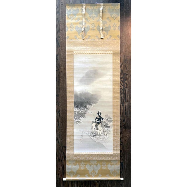 A set of three paintings of ink and watercolor on silk mounted within brocade borders as scrolls by Watanabe Seitei...