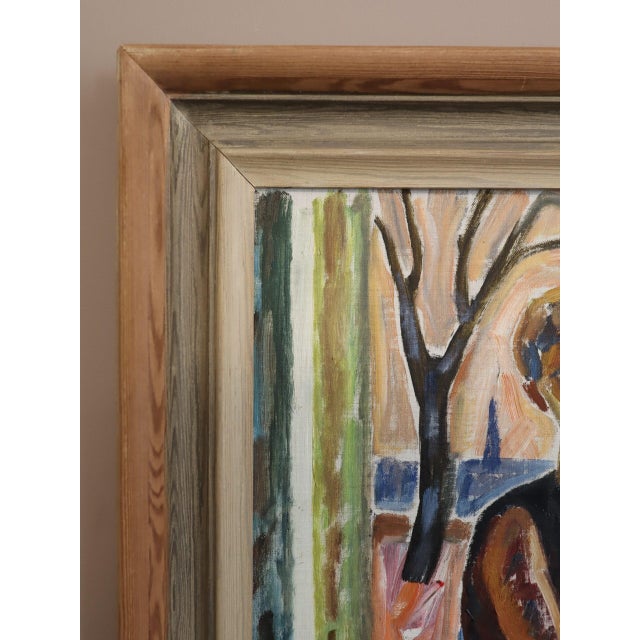 Mid-Century Modern 'Figures at the Window' Vintage Swedish Expressive Figurative Oil Painting, Framed For Sale - Image 6 of 14