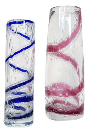 Mouth-Blown Glass Art Vases with Spiral Decor from Theresienthal Glassworks, Germany 1970s, Set of 2