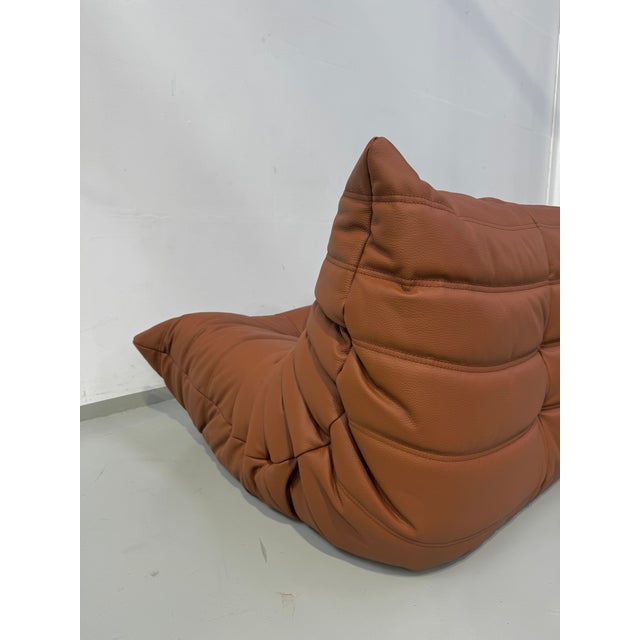 French Togo Sofa in Thick Cognac Cow Leather by Michel Ducaroy for Ligne Roset For Sale - Image 12 of 15