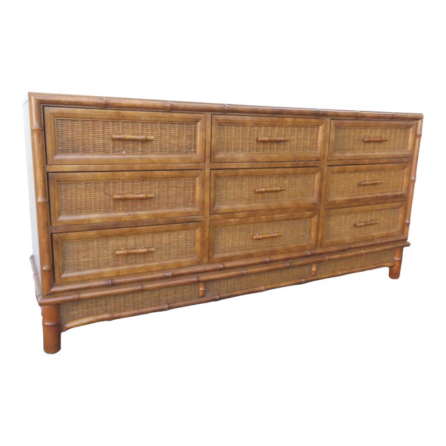 American of Martinsville Hollywood Regency Woven Rattan Dresser 6448 For Sale