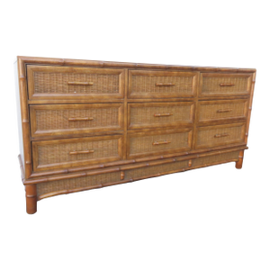 American of Martinsville Hollywood Regency Woven Rattan Dresser 6448