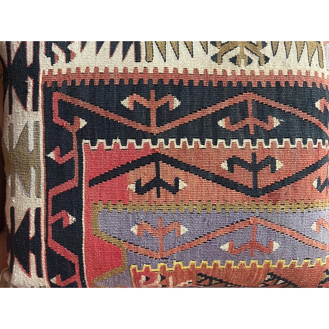 Persian Handwoven Antique Kilim Rug Pillows, Geometric Design, 20th Century For Sale - Image 3 of 9