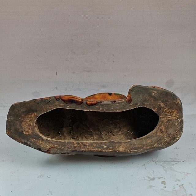 Amber Vintage Chinese Sancai Glazed Ceramic Cat Pillow (Headrest) - 1950s For Sale - Image 8 of 9