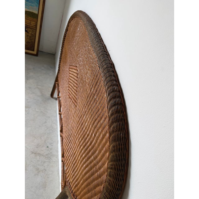 Vintage Coastal Boho-Chic Arched Rattan & Wicker Queen Size Headboard With Woven Diamond Accent For Sale - Image 13 of 13