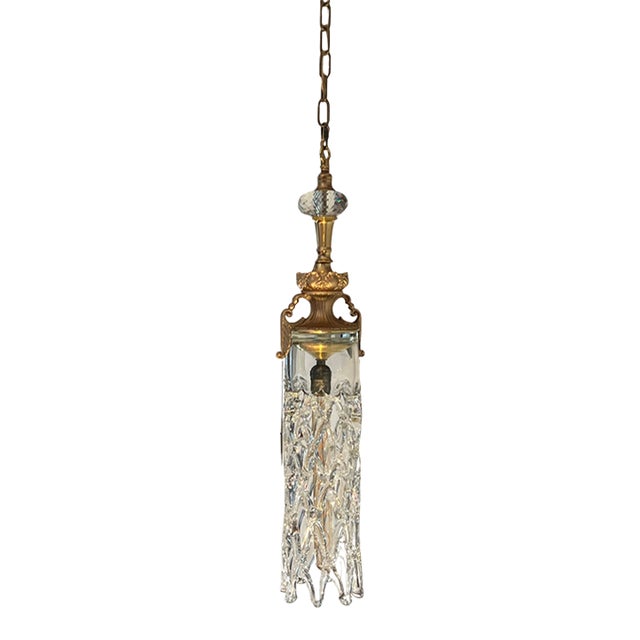 Mid 20th Century Murano Open Clear Lattice Cylinder Ormolu Pendant Light For Sale