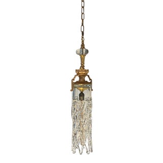 Murano Open Clear Lattice Cylinder Ormolu Pendant Light For Sale