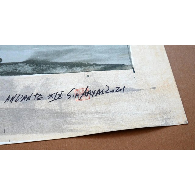 Contemporary "Andante XIX" Contemporary Abstract Mixed-Media Painting, Framed For Sale - Image 3 of 5