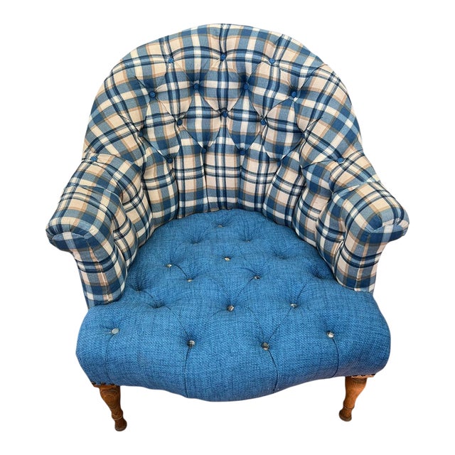 Newly Reupholstered, Vintage Hand, Tied Springs Club Chair in Blue For Sale