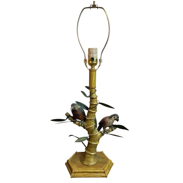 Goldenrod Mid 20th Century Faux Bamboo Parrot Table Lamp For Sale - Image 8 of 9