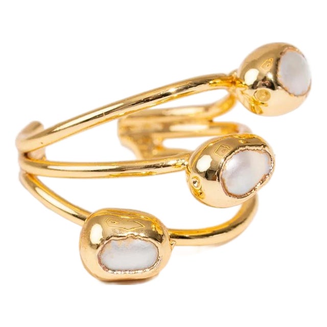 Trio Pearl Harmony Gold Adjustable Ring, Size 8 For Sale