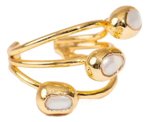 Trio Pearl Harmony Gold Adjustable Ring, Size 8