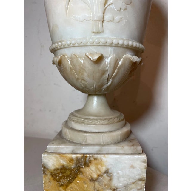 Large Antique Hand Carved Alabaster Stone Marble Urn Flower Electric Table Lamp For Sale - Image 15 of 18