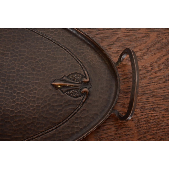 Copper Roycroft Arts & Crafts Hammered Copper Handled Tray For Sale - Image 8 of 13