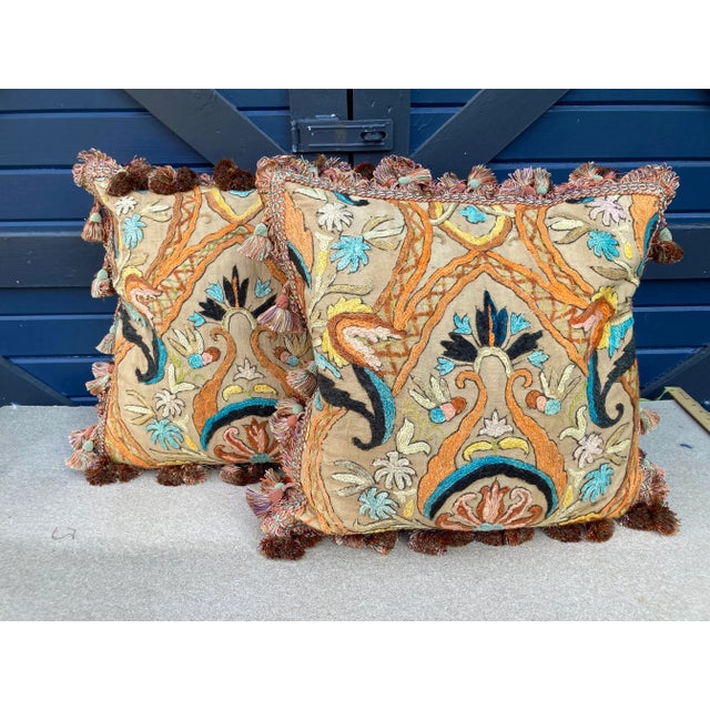 Crewel Pillows a Pair For Sale In Philadelphia - Image 6 of 6