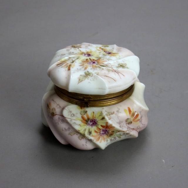Antique Wavecrest Floral Hand Painted Glass Dresser Box with Wildflowers, 19th Century For Sale - Image 4 of 8