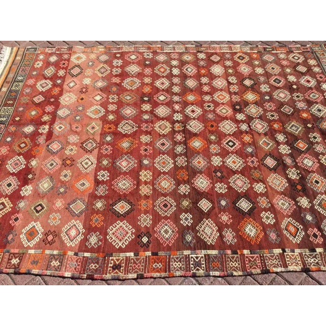 Mid-Century Modern Red Vintage Rustic Turkish Kilim Rug - 76" X 110" For Sale - Image 3 of 11