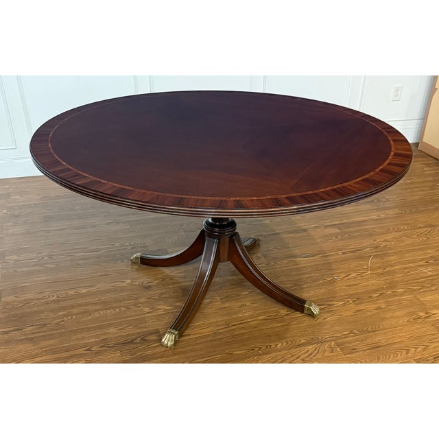 Traditional 58” Diameter Mahogany Dining/Breakfast Table by Leighton Hall - Showroom Sample For Sale - Image 11 of 11